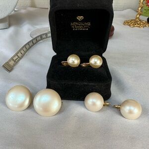 Three pair vintage button style pearl earrings